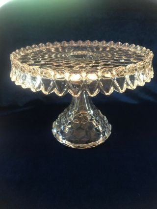 Vintage Heavy Brilliant Cut Glass Cake Stand Double Scalloped Rim High Standard 2
