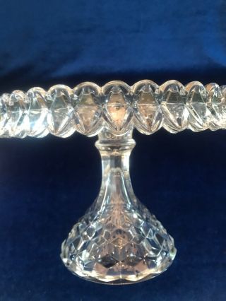 Vintage Heavy Brilliant Cut Glass Cake Stand Double Scalloped Rim High Standard 5