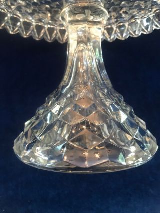Vintage Heavy Brilliant Cut Glass Cake Stand Double Scalloped Rim High Standard 6