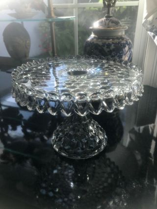Vintage Heavy Brilliant Cut Glass Cake Stand Double Scalloped Rim High Standard 7