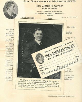 1924 Mayor James Curley Boston Political Campaign Material Ma Vintage Antique