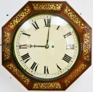 Antique Octagonal Inlaid Boulle 8 Day Single Fusee Dial Wall Clock