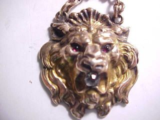 ANTIQUE VICTORIAN G.  F.  POCKET WATCH FOB 3 LIONS WITH RED GLASS EYES VG, 2
