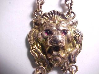 ANTIQUE VICTORIAN G.  F.  POCKET WATCH FOB 3 LIONS WITH RED GLASS EYES VG, 3