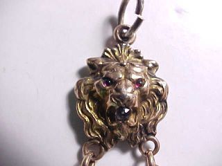 ANTIQUE VICTORIAN G.  F.  POCKET WATCH FOB 3 LIONS WITH RED GLASS EYES VG, 4