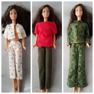 Vintage Handmade Barbie Doll Clothing Retro Clothes 3 Outfits Pants Shirt