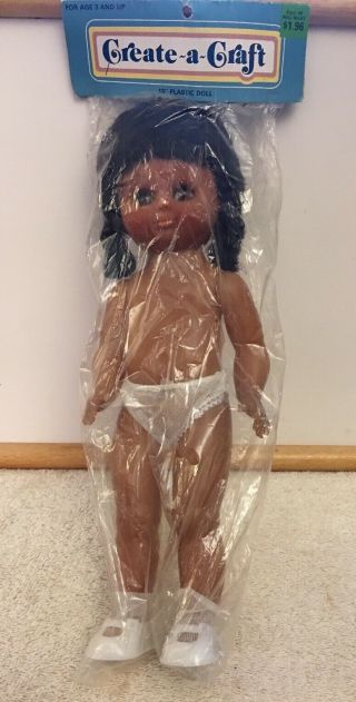Vintage Create A Craft Black African American Doll In Package 13”