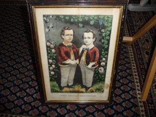 730 Antique Currier & Ives Print The Little Brothers 15 1/4 " X 11 1/4 " Framed