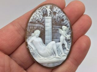 Rare Antique Victorian Aphrodite & Eros Carved Italian Shell Cameo Brooch