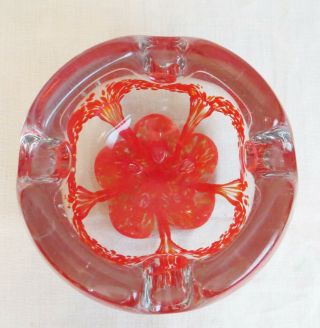 Antique St.  Clair Glass Paperweight Ashtray Red Flower Very Early St.  Clair