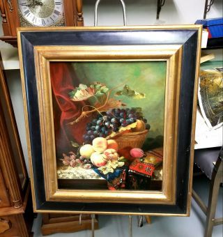 Large Vintage Antique Old Master Style Oil On Canvas Still Life Fruits Stunning