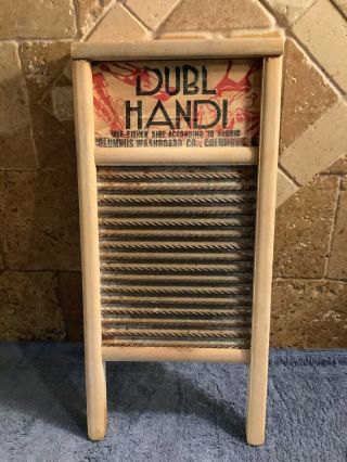 Vintage Dubl Handi Columbus Washboard Co.  Scrub Board Wood & Metal 8.  5 " X 18 "