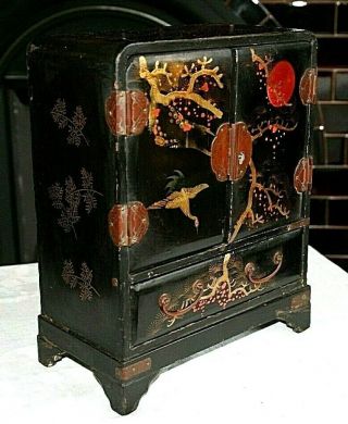 An Antique Japanese Meiji Lacquered Jewellery Cabinet,  Slight Restoration