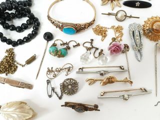 Antique & Old Vintage Jewellery Necklaces Brooches Pin Earrings Car Boot Joblot 7