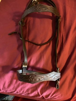 Vintage Headstall,  Western Bridle,  Tooled Scalloped.  All American Buckaroo