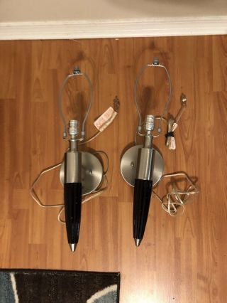 Vintage Mid Century Modern Wall Lamps Sconce Lights Mcm Silver And Wood