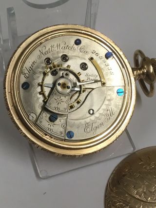 Antique 1888 Size 18 Gold Plate Elgin Pocket Watch Good Balance Spares