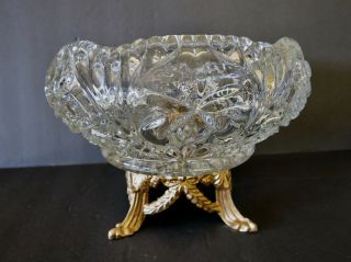 Vintage Crystal & Gold Florentine Pedestal Bowl 8 " High Center Table Bowl