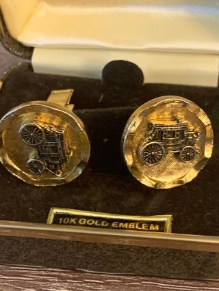 1/2 " Vintage Wells Fargo Wagon Cuff Links 10k Gold Emblem