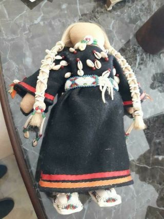 Vintage Cloth Doll Native American With Beads And Shells