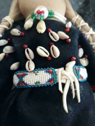 Vintage Cloth Doll Native American with beads and shells 7