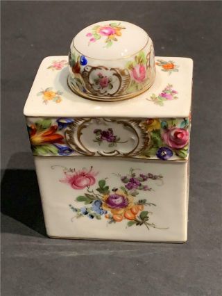 Antique Carl Thieme Dresden Ca 1910 Hand Painted Porcelain Tea Caddy / Spice Box