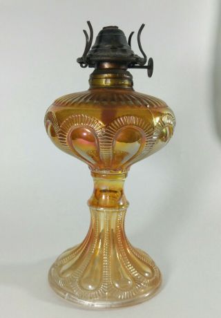 Antique Imperial Glass Co.  Marigold Zipper Loop Oil Lamp Carnival Glass