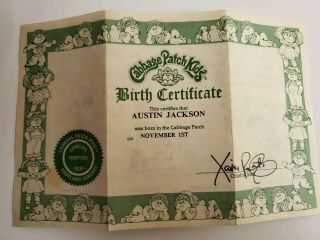 Cabbage Patch Kids Birth Certificate Boy Adoption Footprints Thumbprints 1983