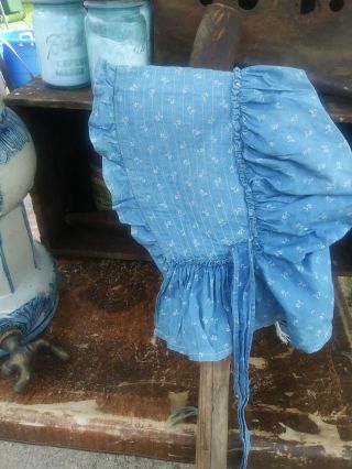 Best Early Antique Blue Calico Handmade Ladies Bonnet 19thc Textile Aafa Sh
