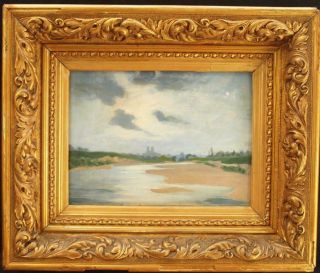 19th Century French Impressionist Cathedral Town Antique Oil Painting Signed
