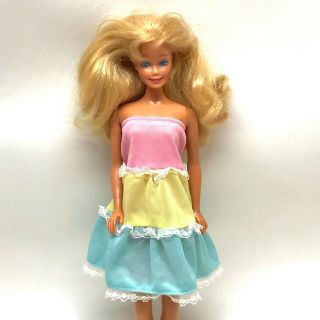 Vintage Barbie Mattel Doll Clothes,  Rainbow Lace Trim Strapless Dress