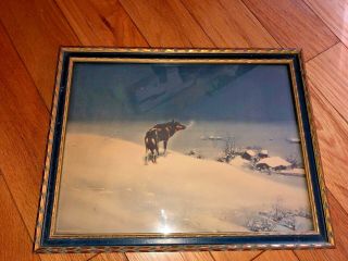 Authentic Vintage Kowalski Print of The Lone Wolf,  Antique Wood Frame 2