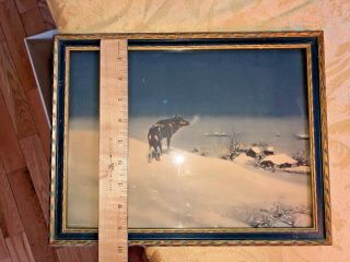 Authentic Vintage Kowalski Print of The Lone Wolf,  Antique Wood Frame 3