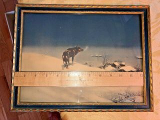 Authentic Vintage Kowalski Print of The Lone Wolf,  Antique Wood Frame 4