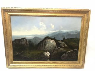 Antique Hudson River School Expansive Summer Landscape Oil Painting
