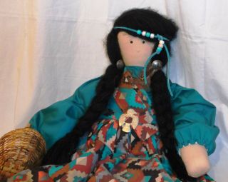 Vintage Native American Indian Doll Cloth Soft Stuffed Rag 22 " Tall