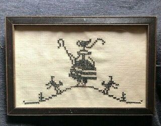 Vintage/antique Cross Stitch Of Little Bo Peep And Sheep