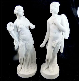 N904 Two Antique 18th Century French Biscuit Porcelain Figures Cupid & Plenty