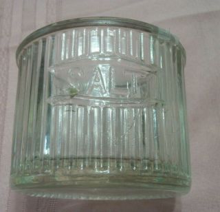Antique Vintage Hoosier Cabinet Clear Ribbed Round Glass Salt Jar / Box