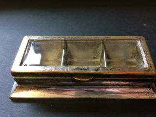 Antique Wmf Silver Plated 3 Compartment Stamp Box With Bevelled Glass Lid,  4 " X2 "