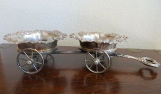 Antique Victorian Silver Plate Rolling Double Wine Cart Trolley Wagon By W.  H.