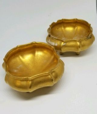 Antique Master Salt Cellar Dip Porcelain China Footed Gold 3x2