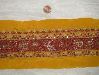 Vintage Antique Border Sari Trim Lace Rare Old Sequins,  Embroidered,  Gold Abe62
