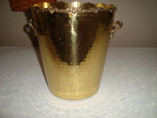 Vintage Hampton Brass Trash Can Brass Hammered Double Handles Floral Trim Heavy