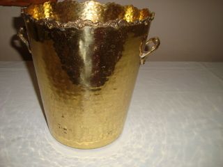 Vintage Hampton Brass Trash Can Brass Hammered Double Handles Floral Trim Heavy 4