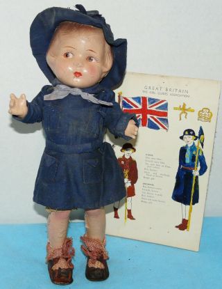 Antique 1920 - 30s Composition Doll 1938 England Girl Guide/scout Page 13 " 5 Jtd