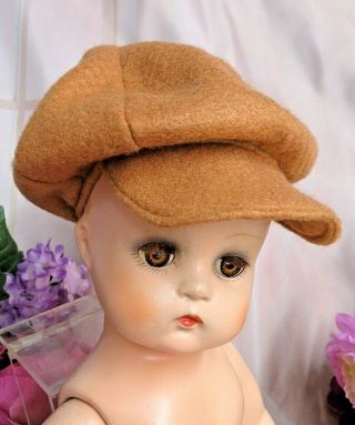 Vintage Handmade Boy Doll Hat Bill Cap Tan Wool Felt Edwardian Style 10.  5 " Cir