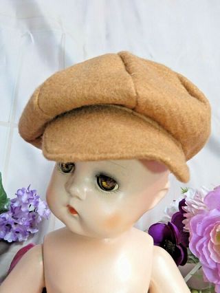 VINTAGE handmade BOY DOLL HAT bill cap TAN WOOL FELT Edwardian style 10.  5 