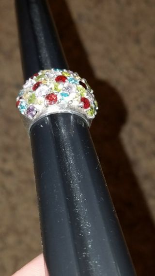 Vintage Large Sterling silver Multi colored Stone Ring,  Size 9 2