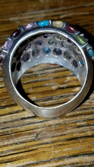 Vintage Large Sterling silver Multi colored Stone Ring,  Size 9 4